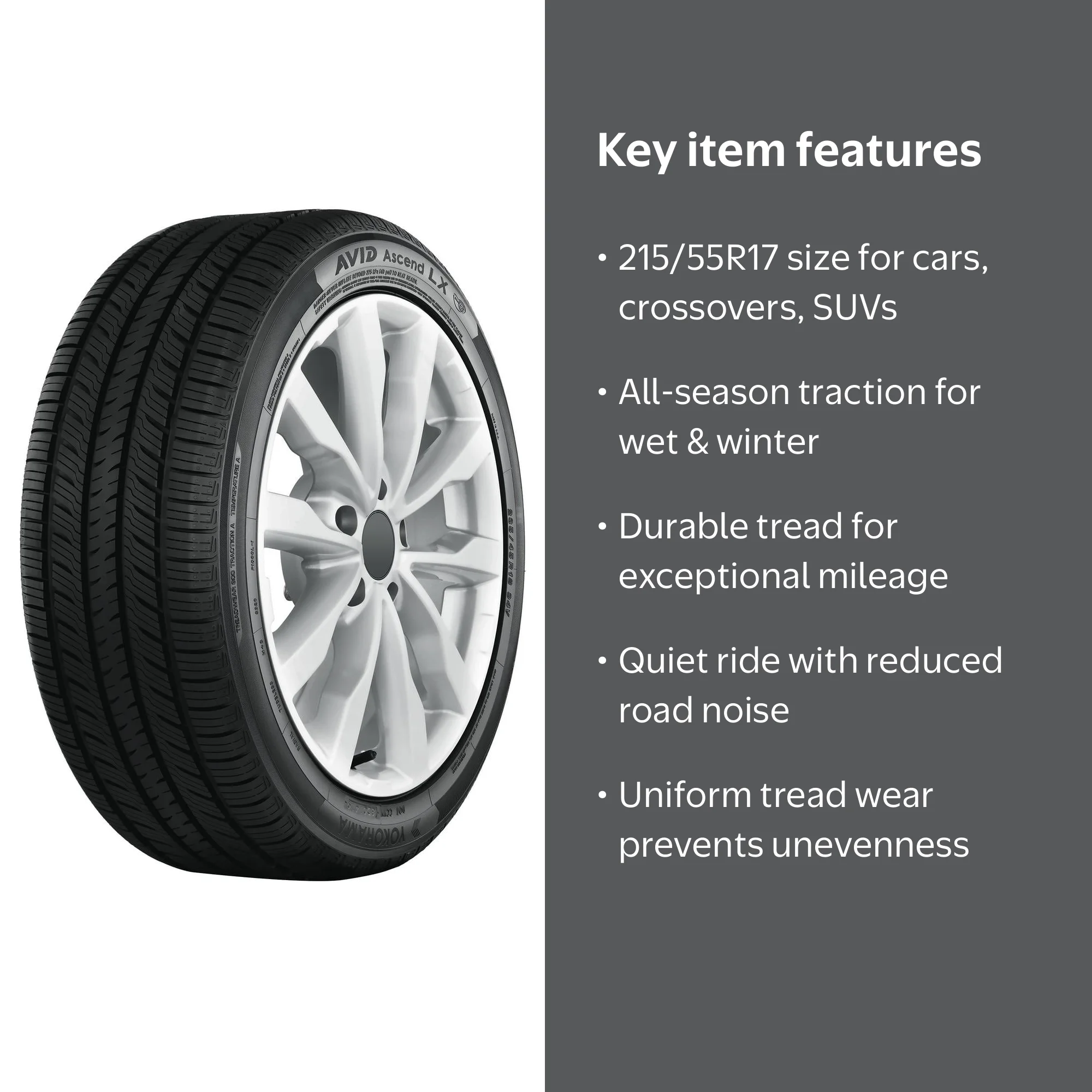 Yokohama, Passenger Tire, 215/55R17 94V, All Season Touring, Quiet
