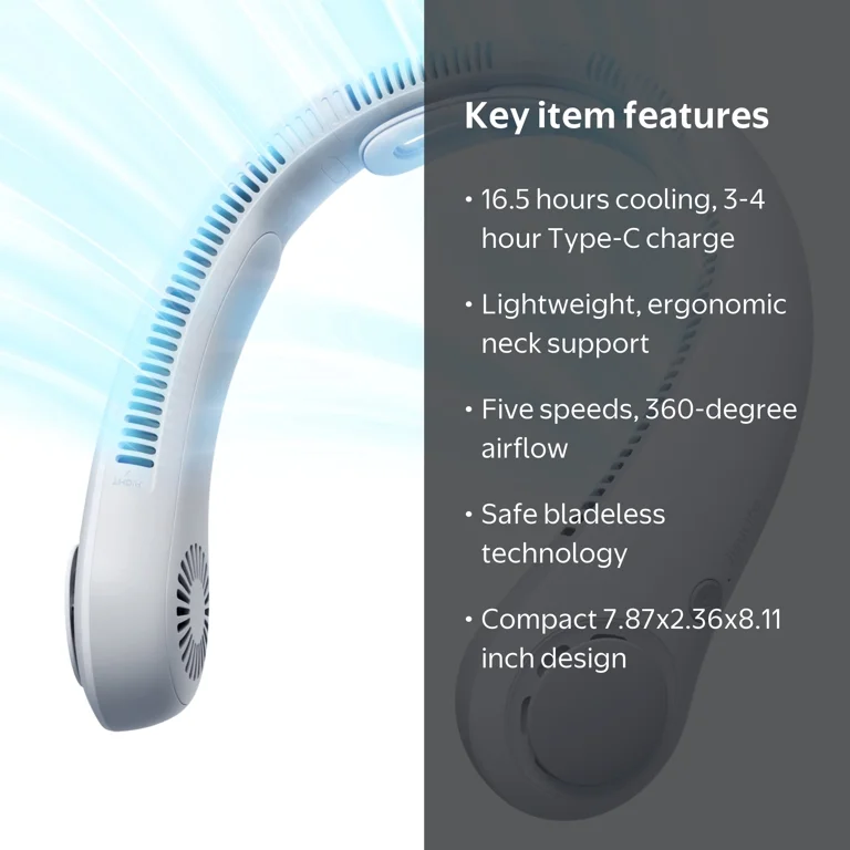 JISULIFE, Portable Neck Fan, 5-Speed, 16.5H Rechargeable - Walmart.com