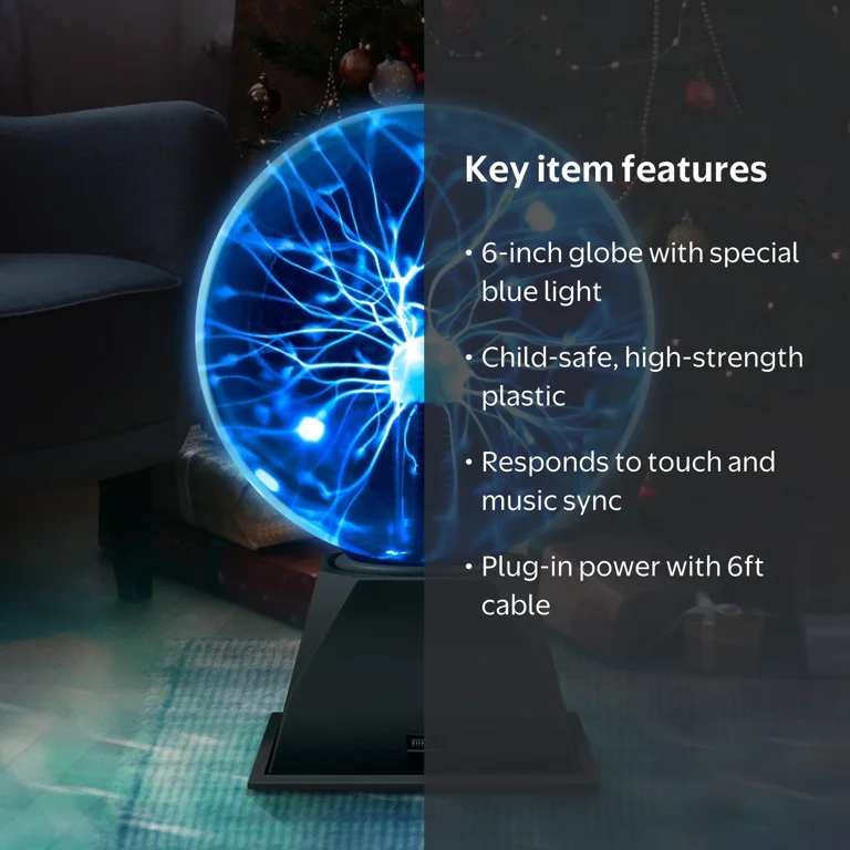 Flashmen, Plasma Ball, 6 inch, Touch and Sound Sensitive Blue