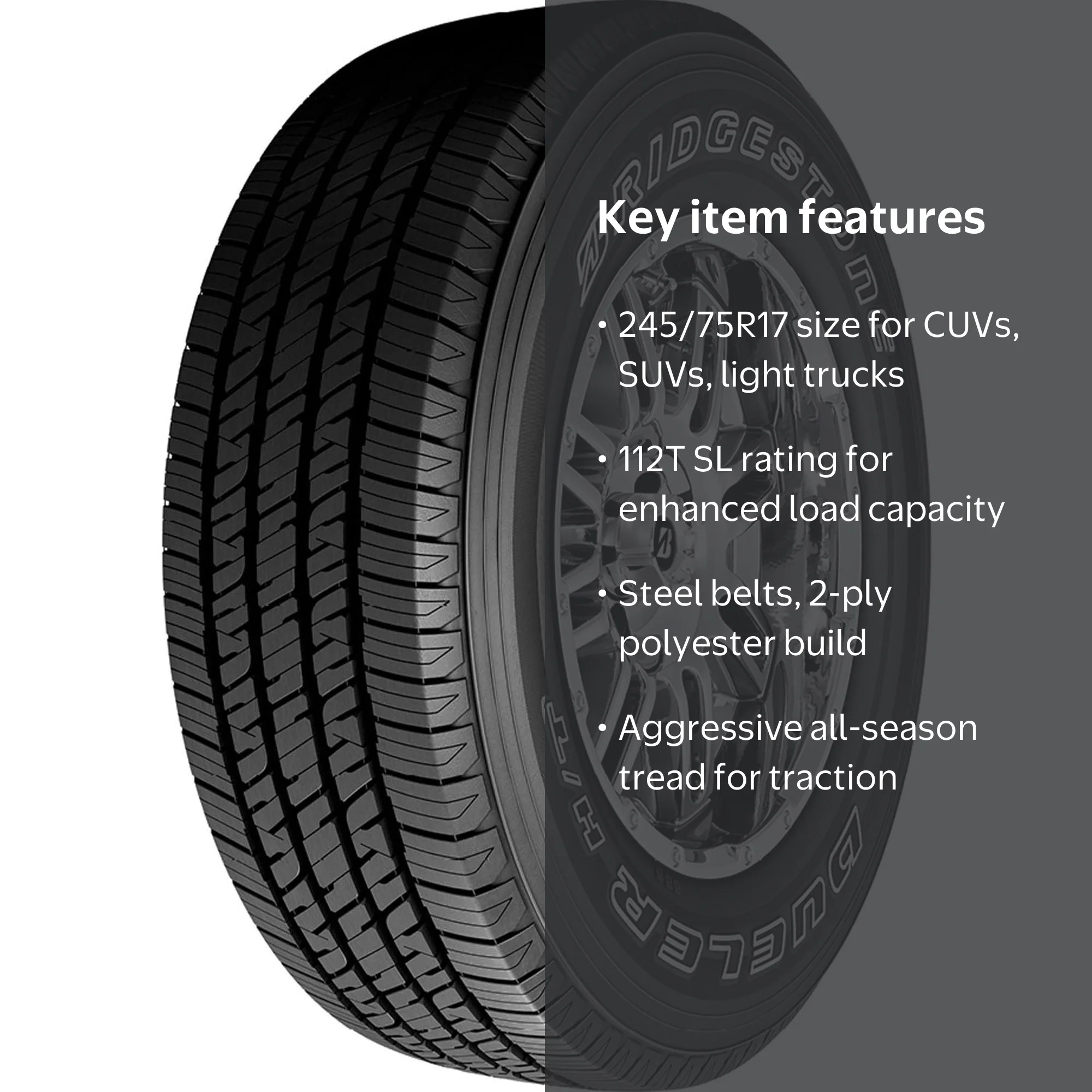 Bridgestone, Light Truck Tire, All Season, 245/75R17, 112T
