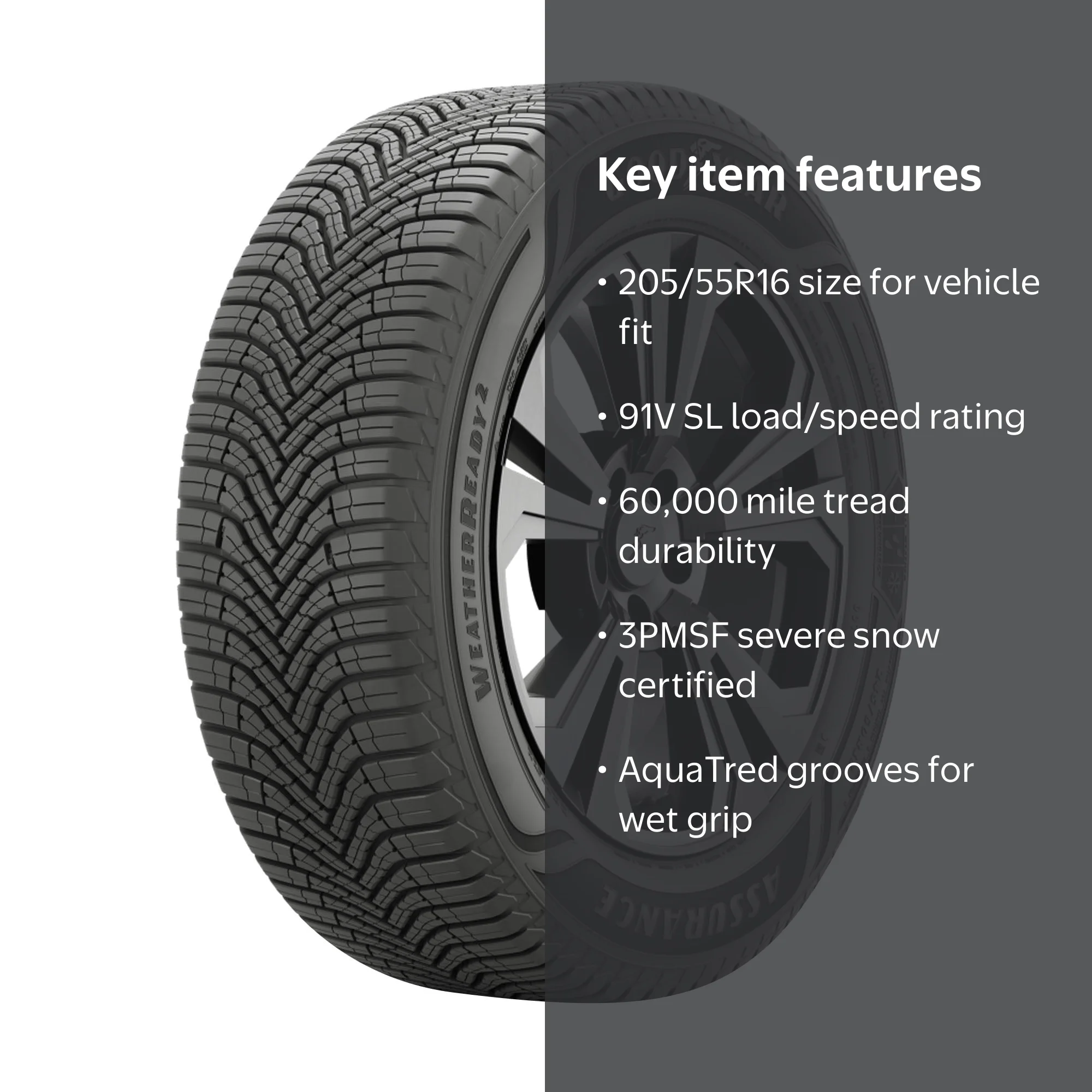 Goodyear, Passenger Tire, 205/55R16 91V, All Weather, Snowflake