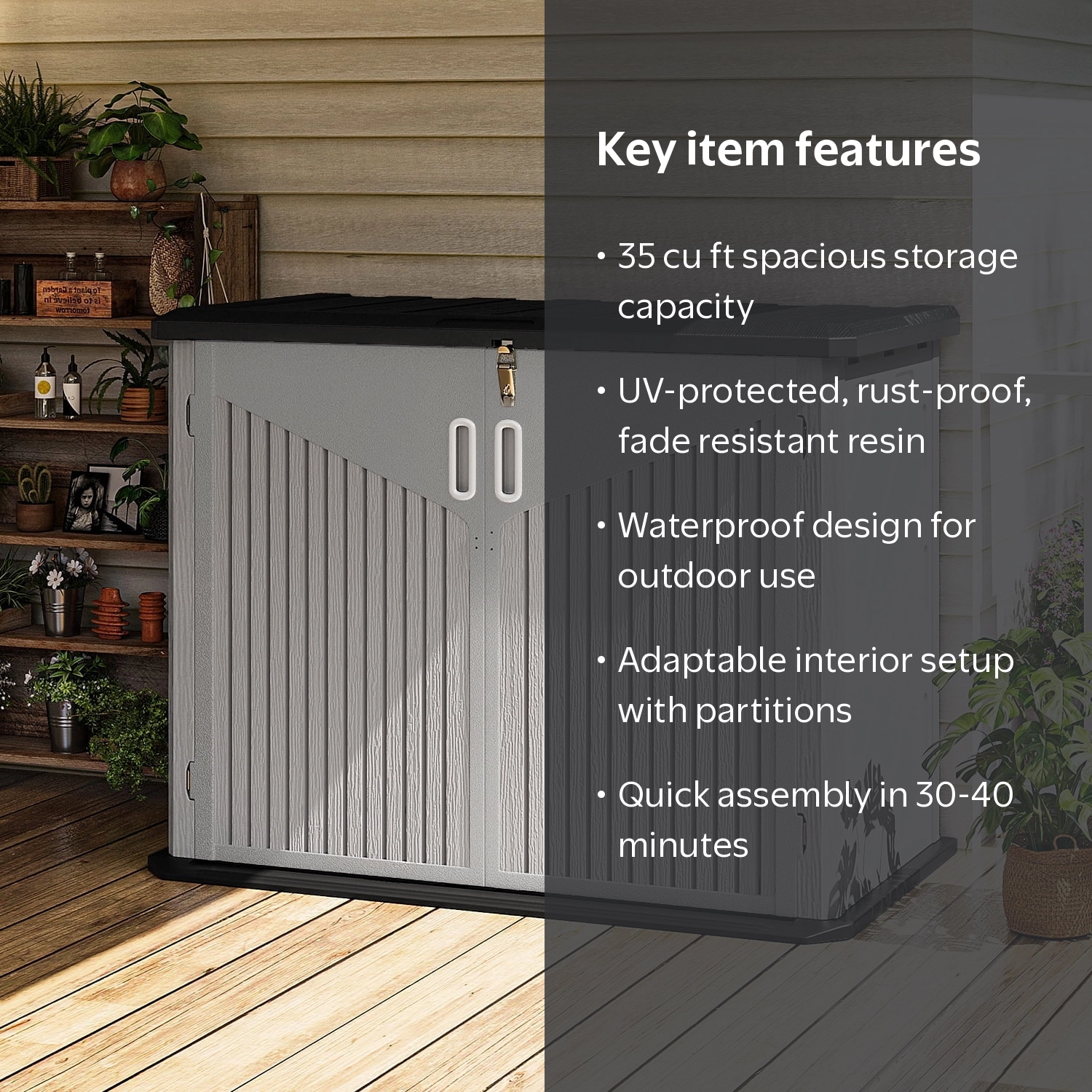 ソマトング Sunmthink Horizontal Storage Shed 35 Cu.Ft, Outdoor Trash Can