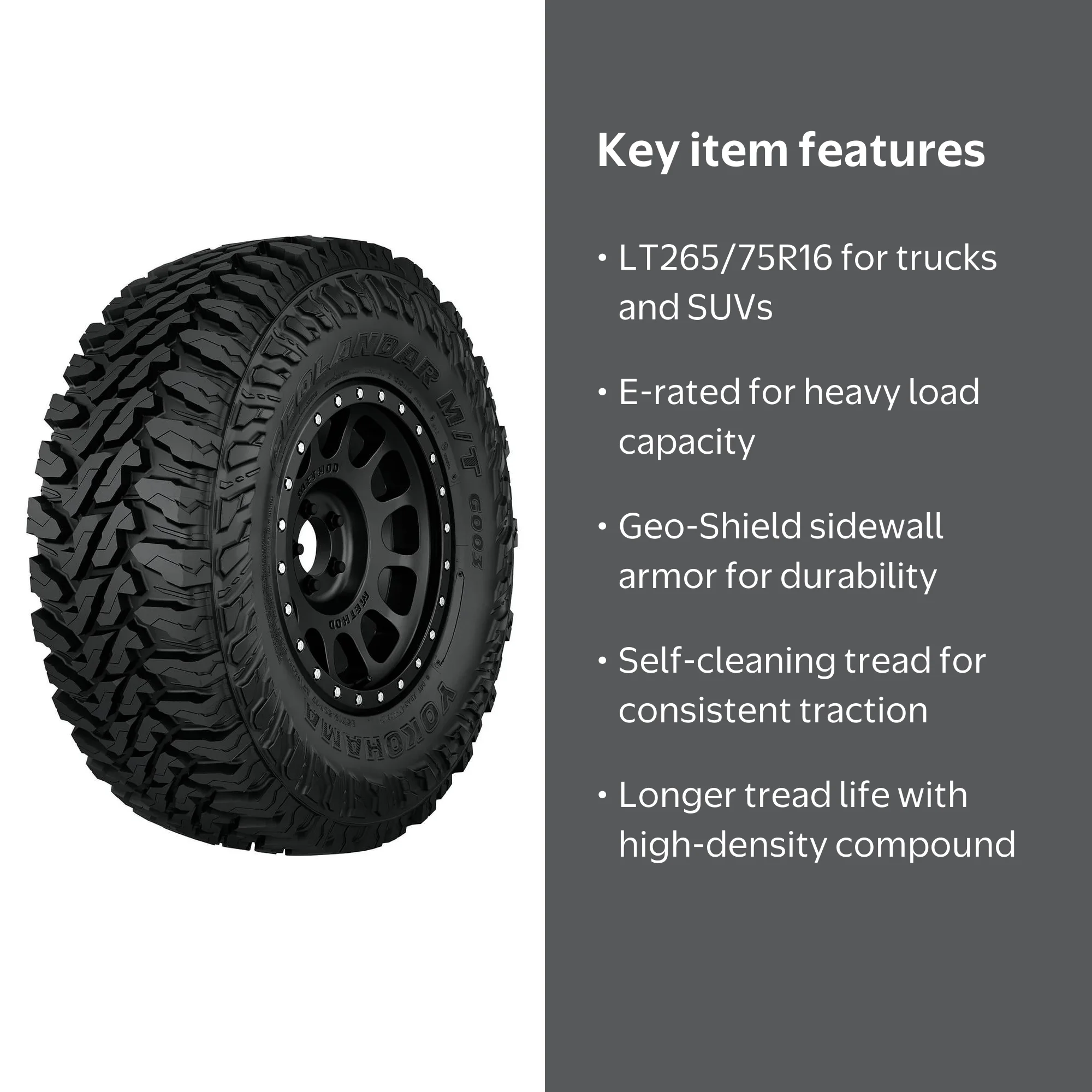 Yokohama Geolandar M/T G003 LT265/75R16 123Q BW Mud Terrain Tire