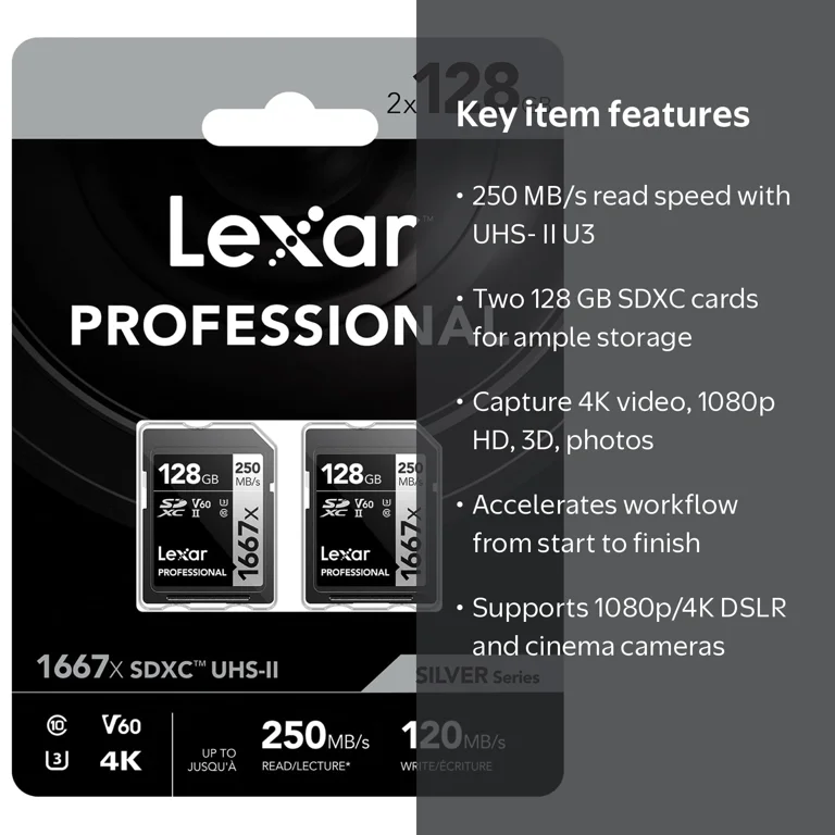 Lexar, SDXC UHS-II Card, 128GB, 2-Pack, 1667x Speed - Walmart.com