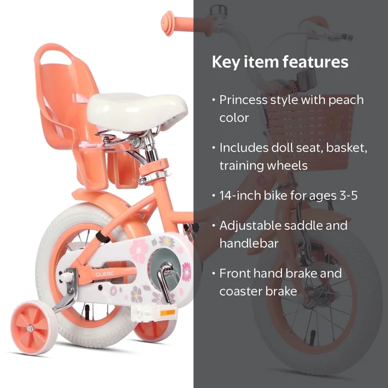Glerc Maggie 14 inch Kids Girls Bike with Doll-Seat and Basket