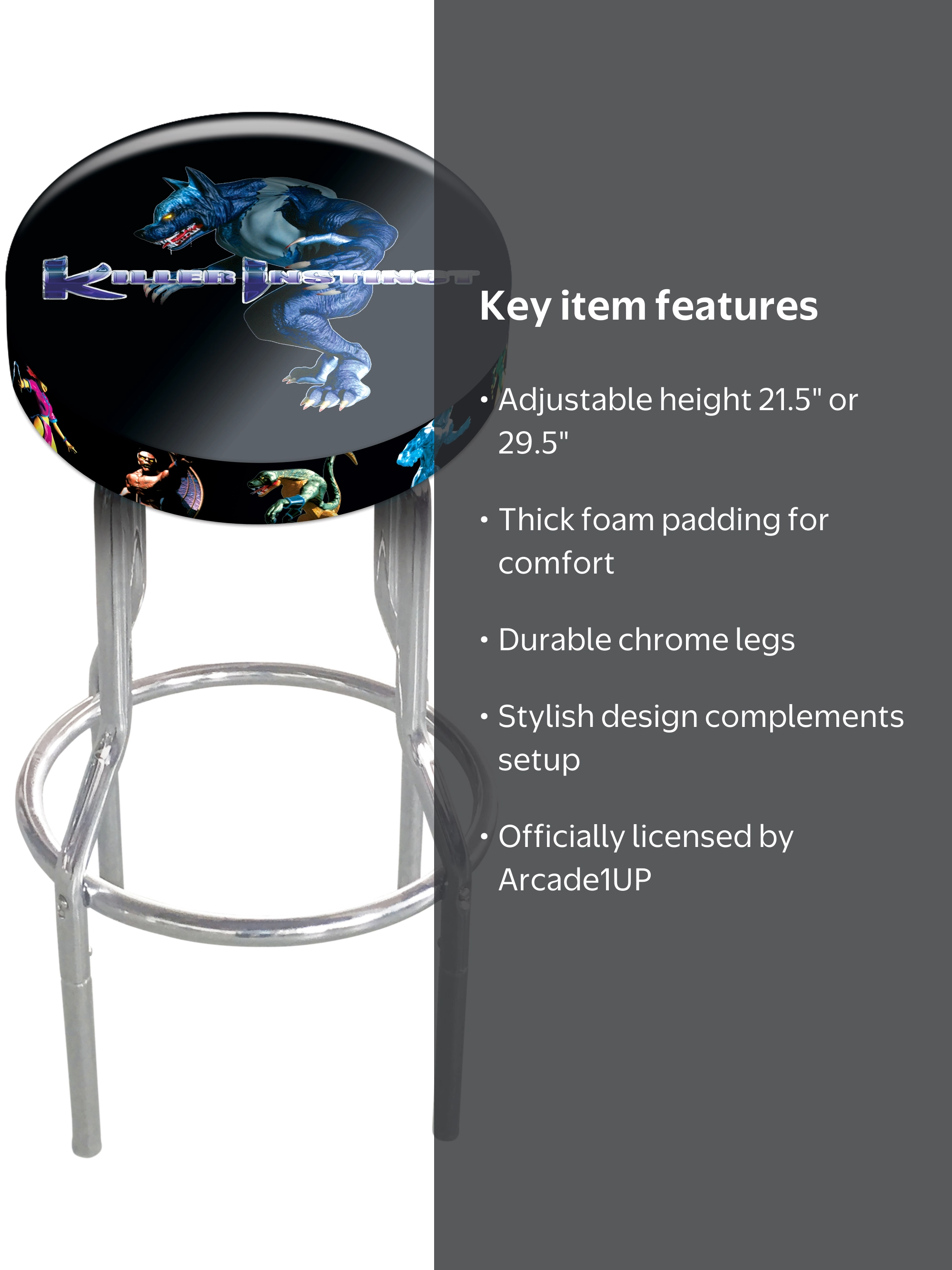 Arcade1Up Round Adjustable Steel Bar Stool - Height: 29.5