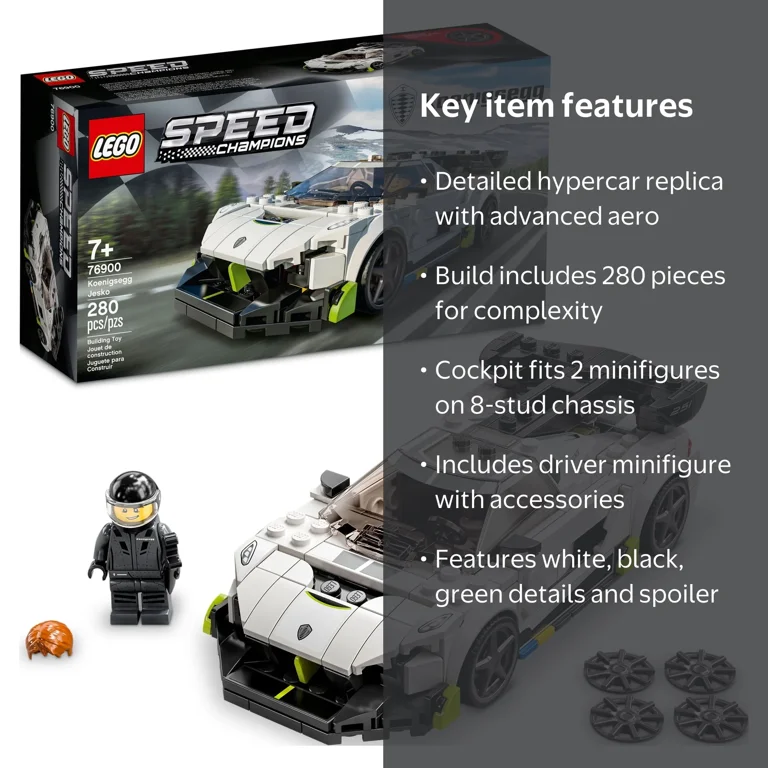 LEGO, Speed Champions Koenigsegg Jesko, 280 Pieces, White Racing
