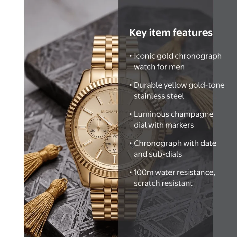 Michael Kors, Men's Lexington Gold-Tone Chronograph Watch, 45mm