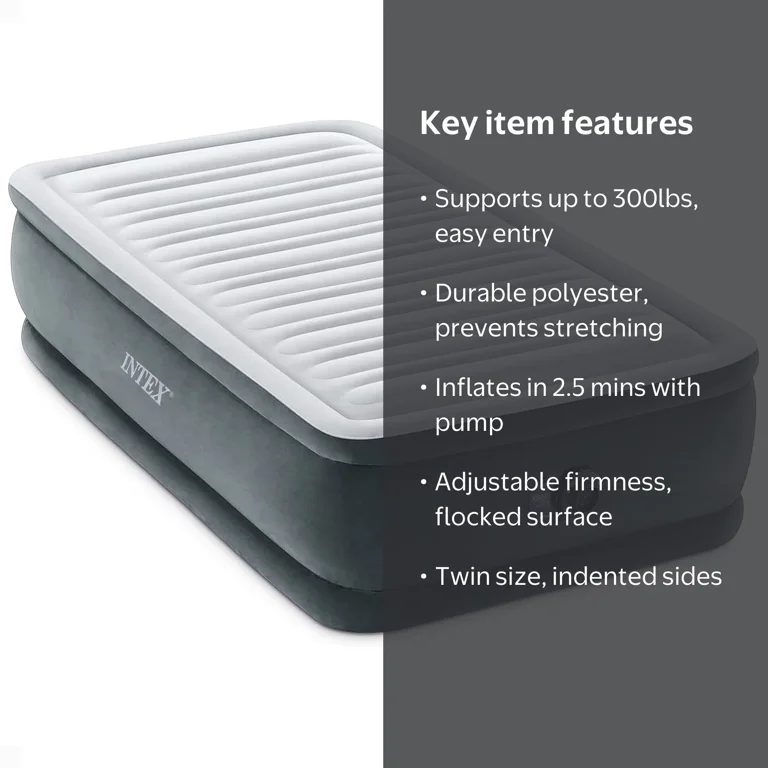 Intex, Elevated Twin Airbed, Dura-Beam Technology, Gray - Walmart.com