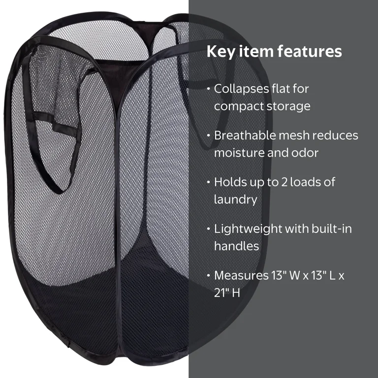 Mainstays Laundry Hamper, Collapsible Pop-Up Spiral Polyester with