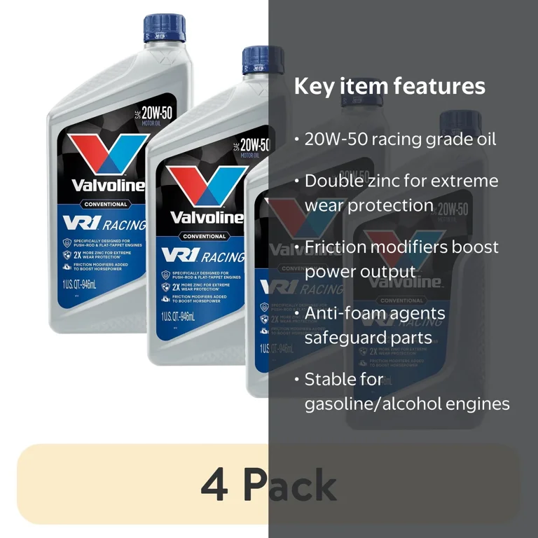 Valvoline VR1 20W50 Motor Oil, 4pk, 1 Quart - Walmart.com