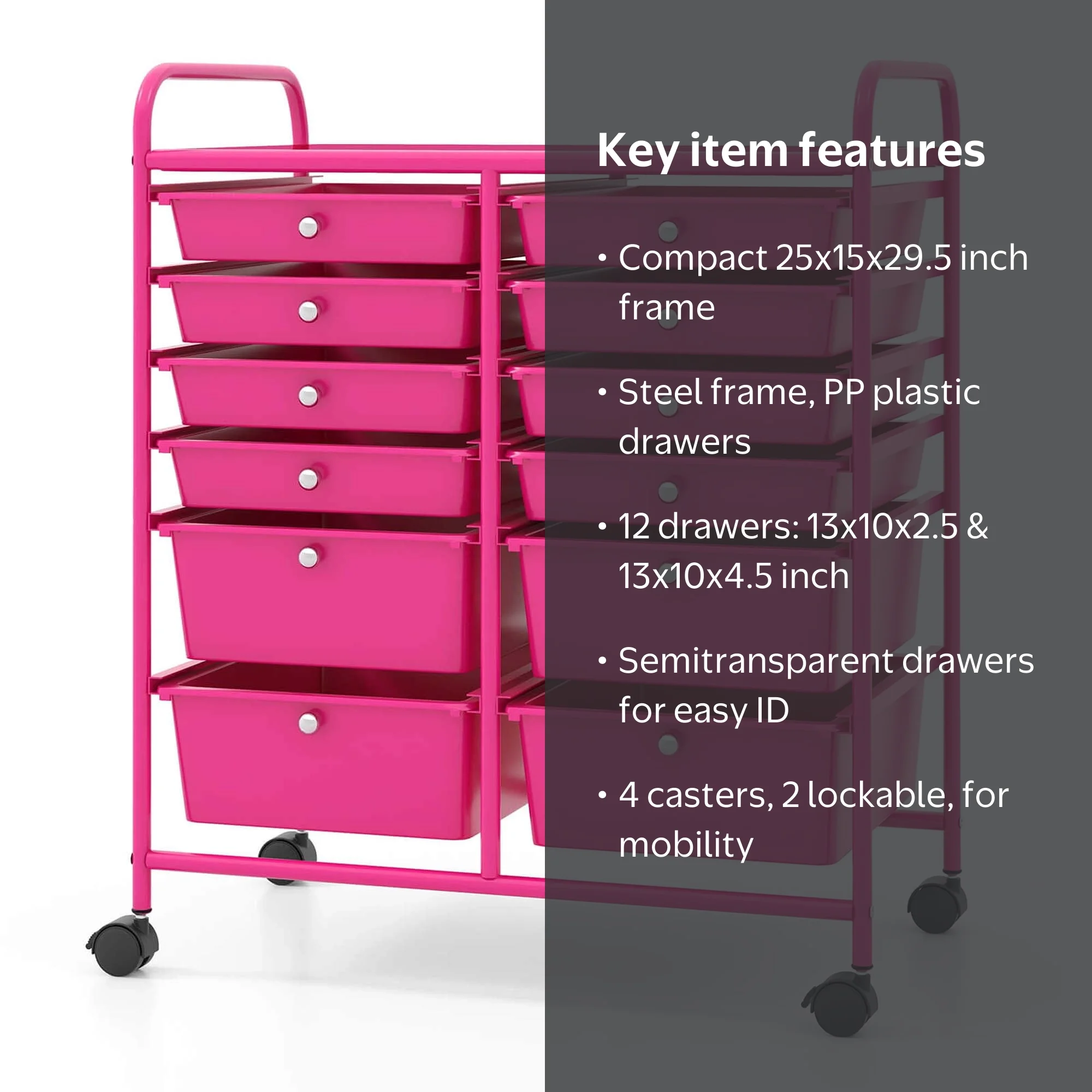 Gymax 12-Drawer Rolling Storage Cart w/ 2 Sizes Plastic Drawers