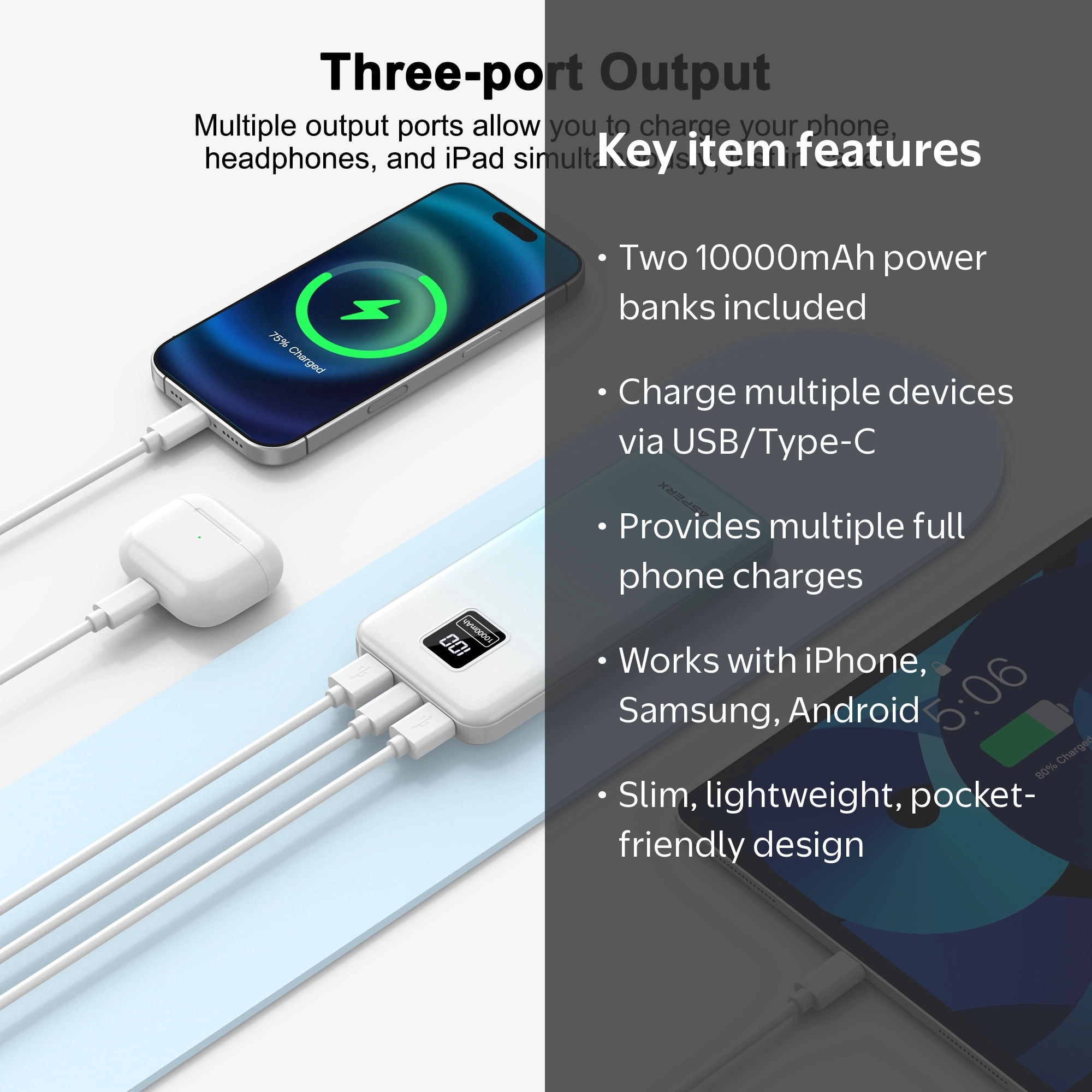 Apple PowerCD & Powered Sparkers Ⅱ セット AsperX 2-Pack Portable Charger, 10000mAh Power Bank, 22.5W Fast