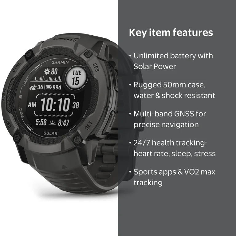 Garmin Instinct 2X Solar Rugged GPS Smartwatch, Graphite, Power