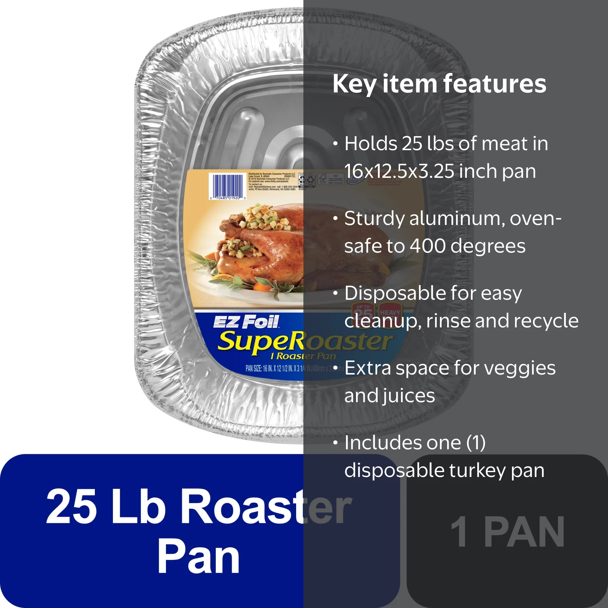 EZ Foil 25 LB Super Roaster Disposable Turkey Pan, 16 x 12.5 x