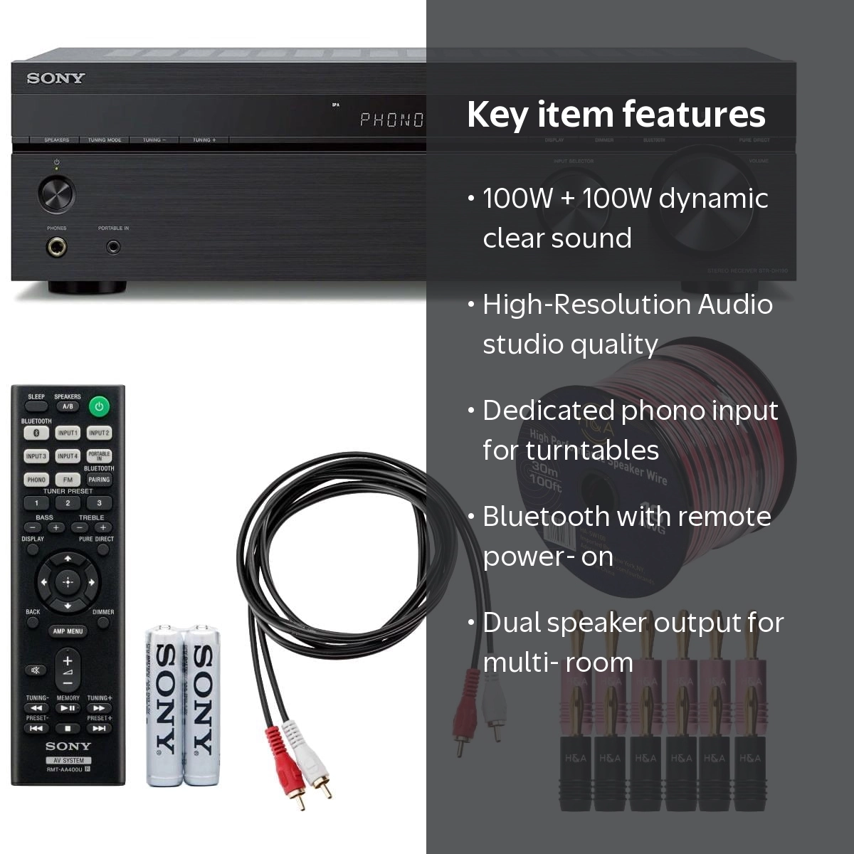 Sony STR-DH190 2-Channel Stereo Receiver, Bluetooth, Phono Input