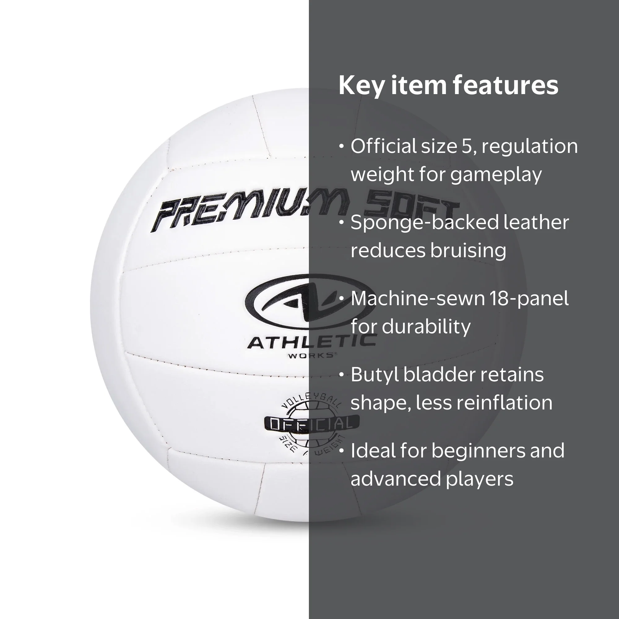 Athletic Works Size 5 Volleyball White Soft Synthetic Leather Ball