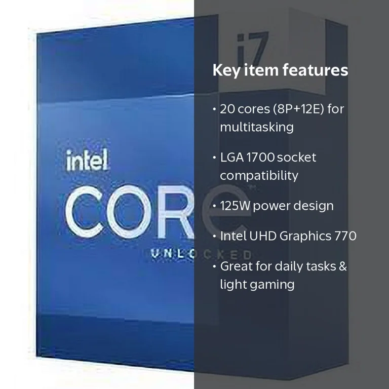 Intel, Core i7 14th Gen Processor, 20-Core, LGA 1700, 125W