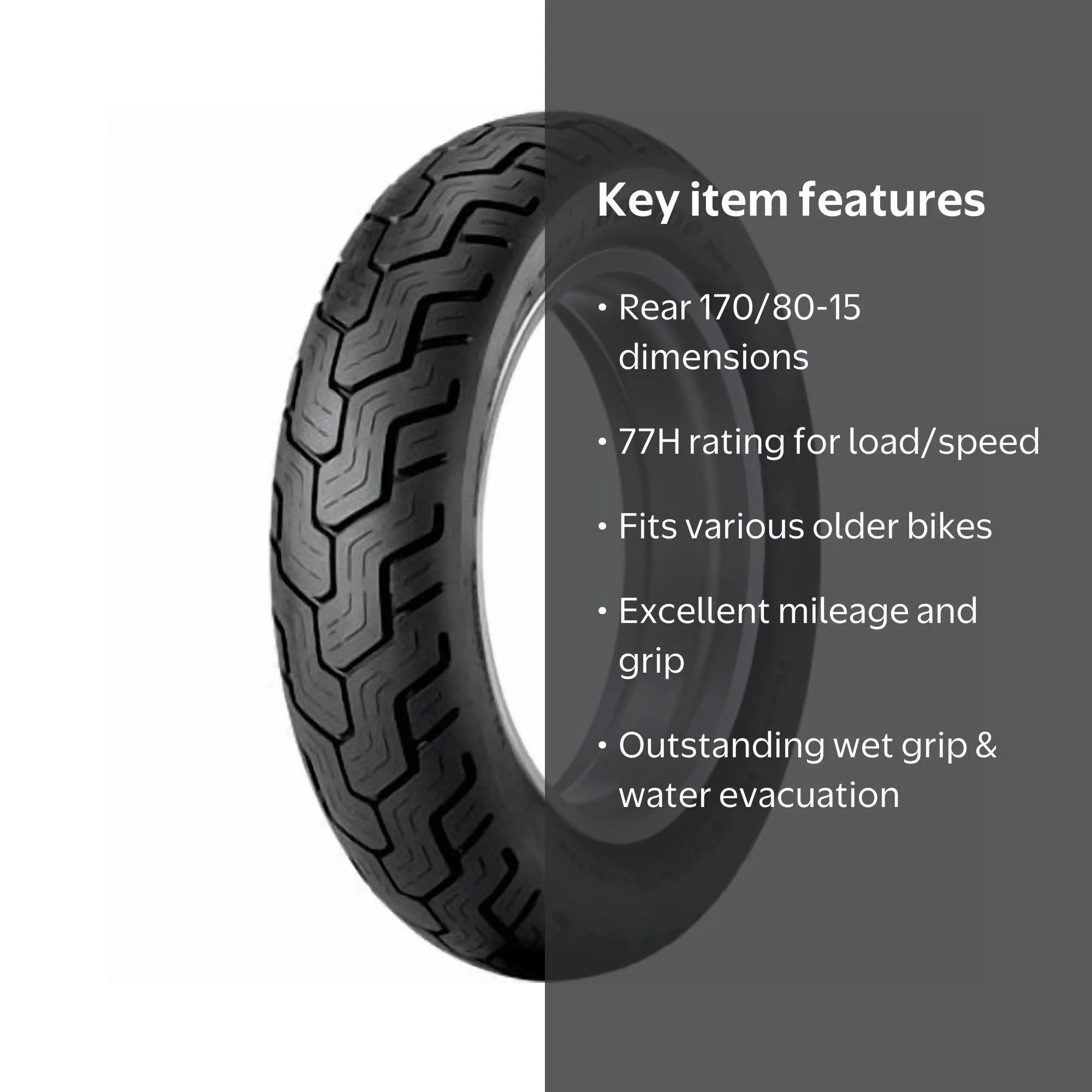 Dunlop D404 Rear Motorcycle Tire 170/80-15 (77H), Black Wall, Fits