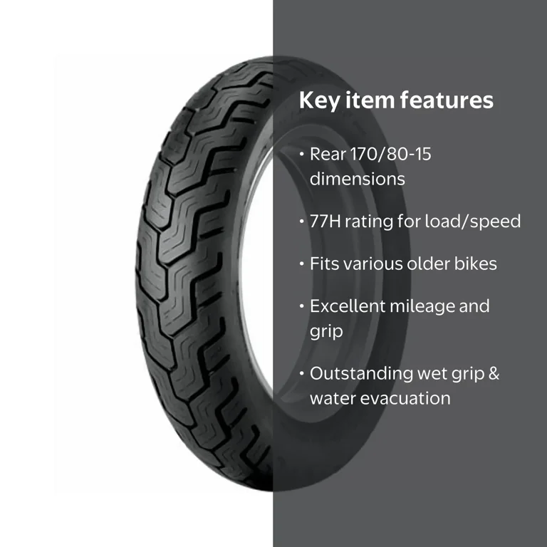 Dunlop, Motorcycle Tire, 170/80-15 (77H), Black Wall Rear