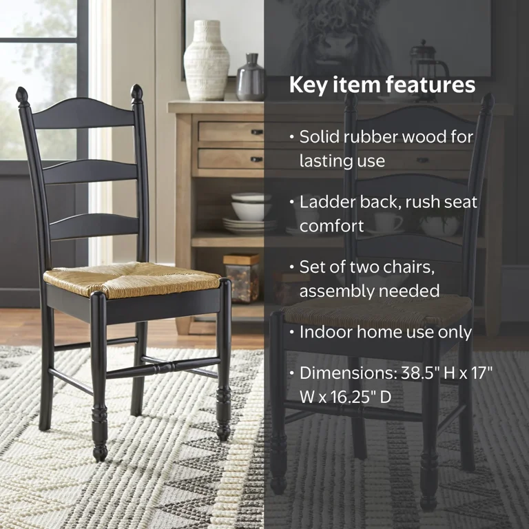 TMS Indoor Furniture: Ladder Back Dining Chair with Rush Seat, Set