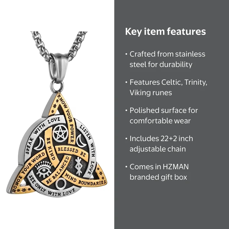 HZMAN Double Sided Stainless Steel Triple Goddess Triquetra