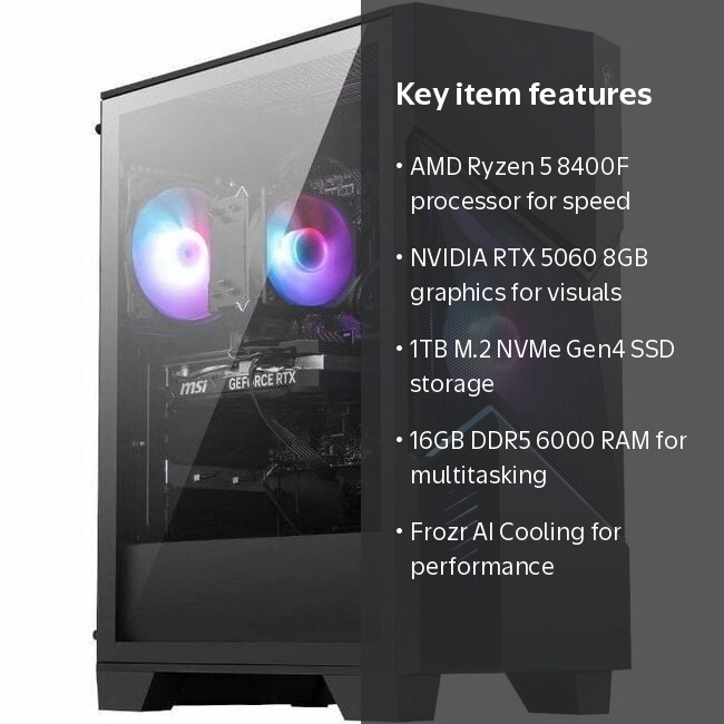 MSI Codex Z2 Gaming Desktop, AMD Ryzen 5 8400F, 16GB RAM, NVIDIA
