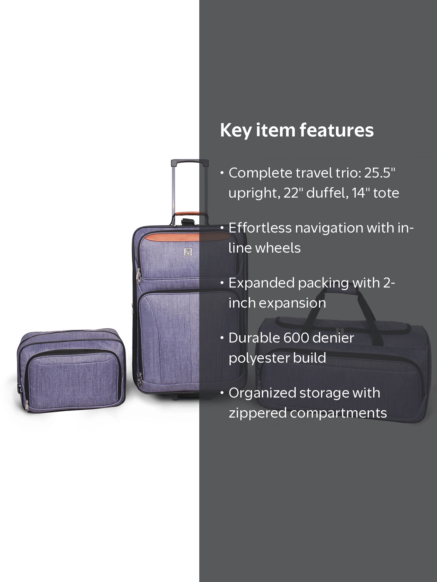 Protege Gray 3pc Travel Luggage Set 24