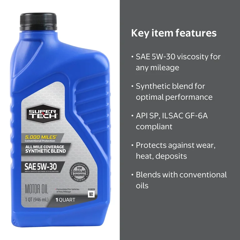 Super Tech Synthetic Blend Motor Oil SAE 5W-30 All Mileage 1 Quart