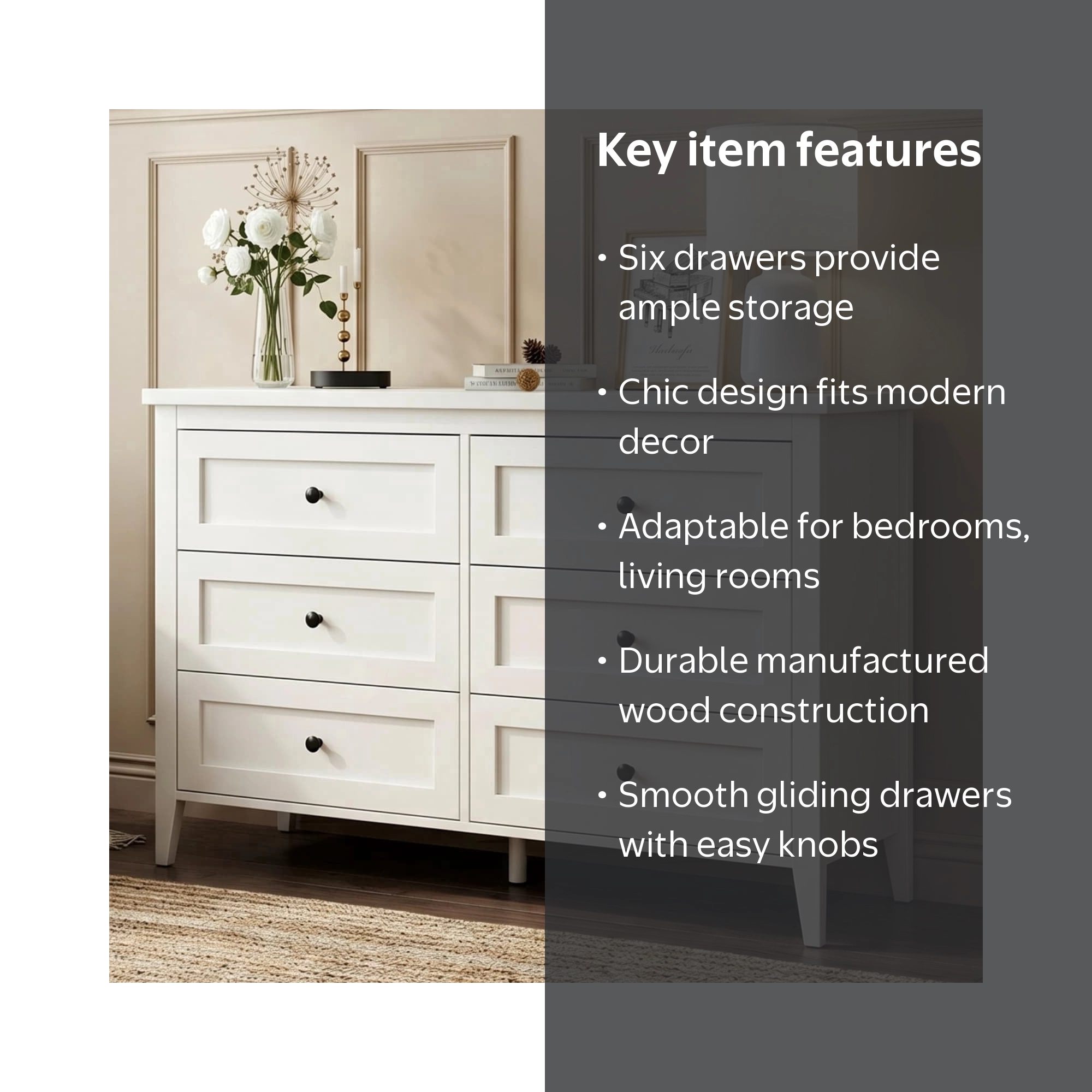 RichYa 6 Drawer Dresser for Bedroom, Chest of Drawers with Metal