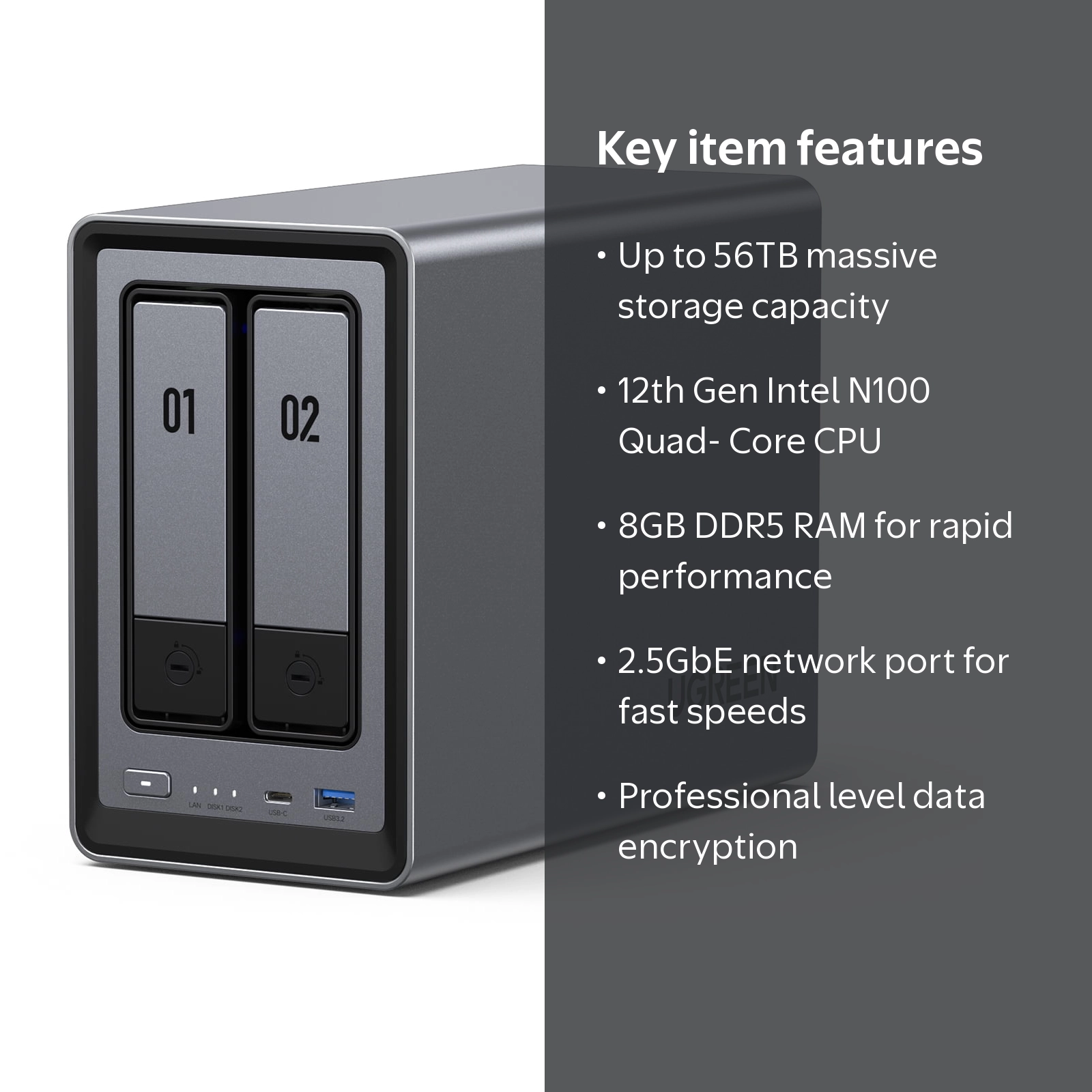 UGREEN NASync DXP2800, 2-Bay NAS with Intel N100 Quad-Core CPU (up