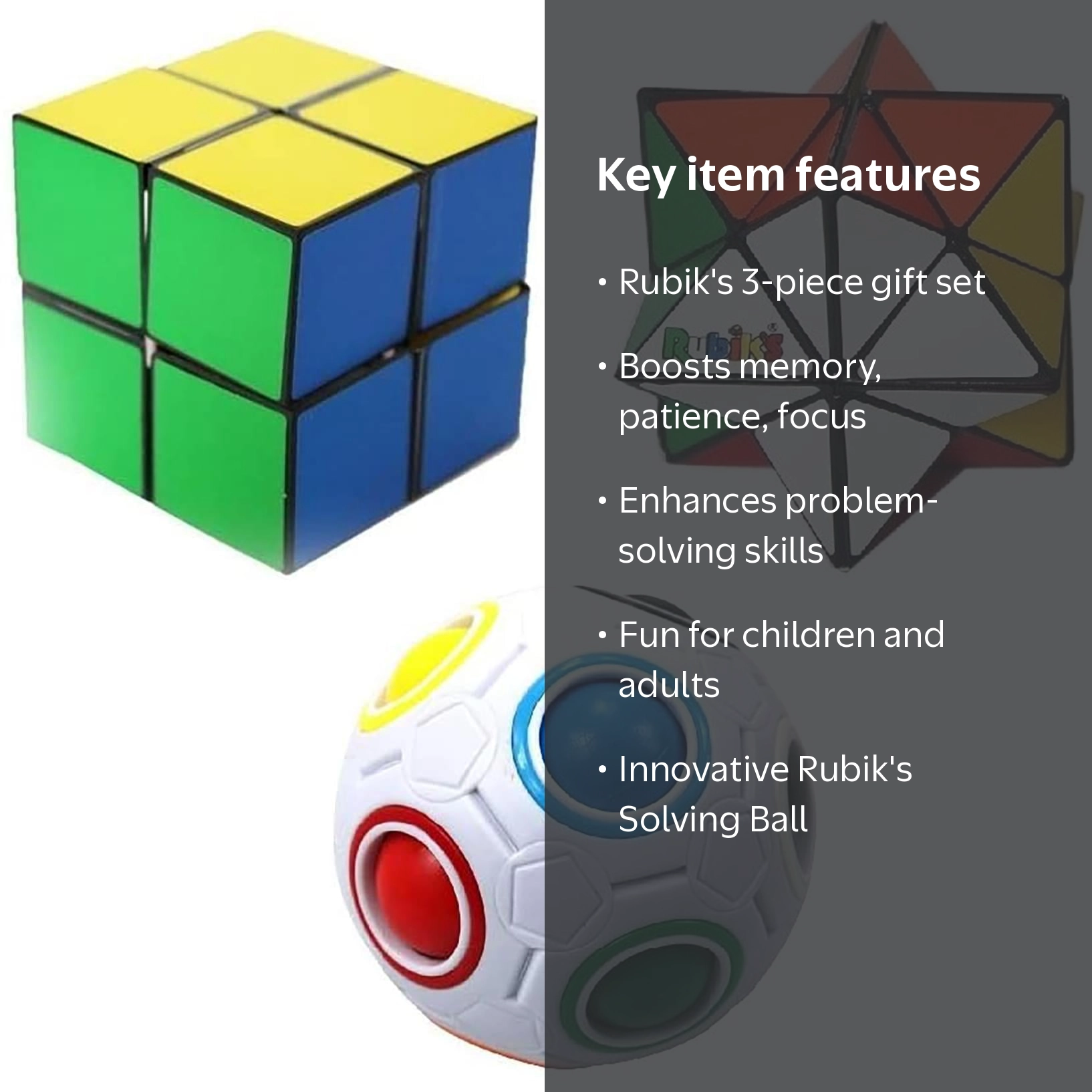 Rubik's Cube Shapes Puzzle Gift Set - 1 Rainbow Ball and 2 Magic