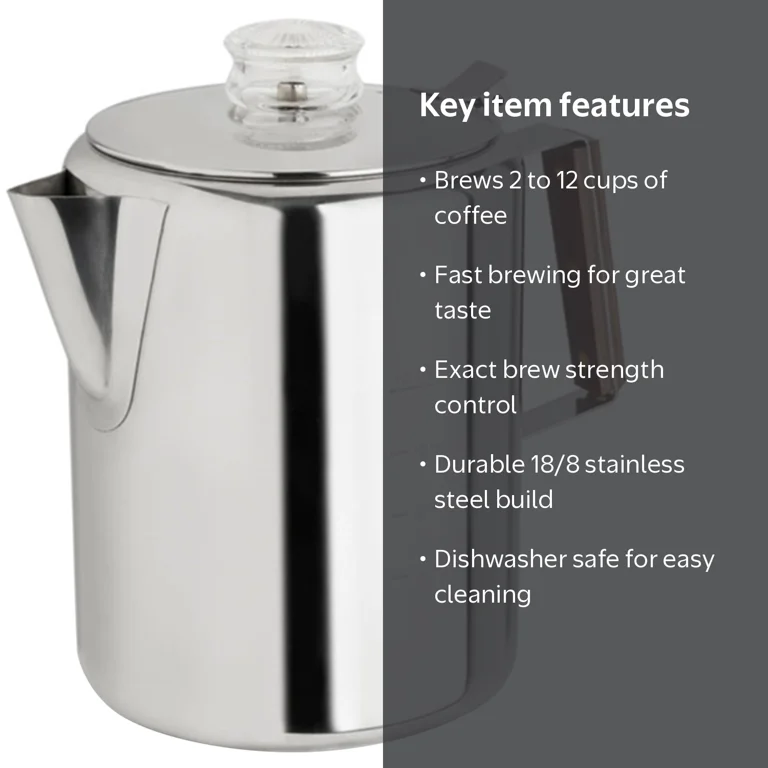 Fitzall, Rapid Brew Stovetop Percolator, 12 cups, Silver - Walmart.com