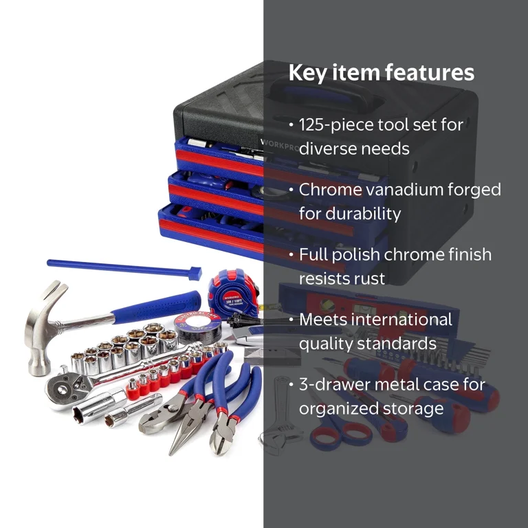 WORKPRO 125-Piece Auto Repair Tool Set, Mechanics Household Kit