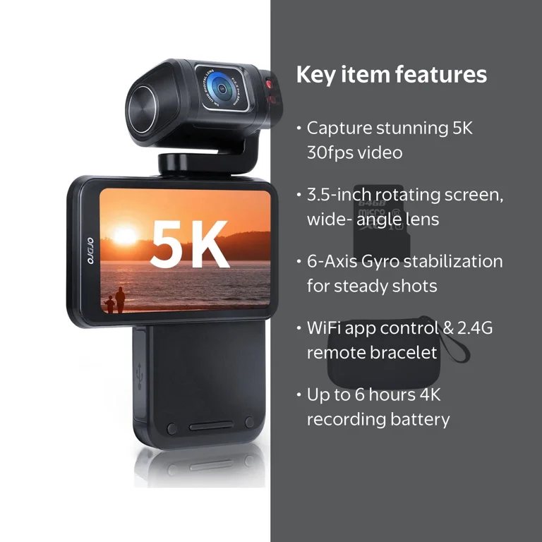 Degipo, Video Camera, 5K, IR Night Vision, WiFi, Pocket Vlogging