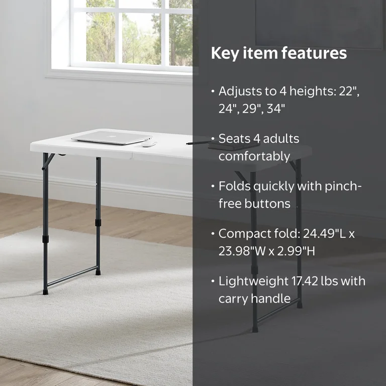 Free Shipping! Mainstays White 4 Foot Adjustable Folding Plastic