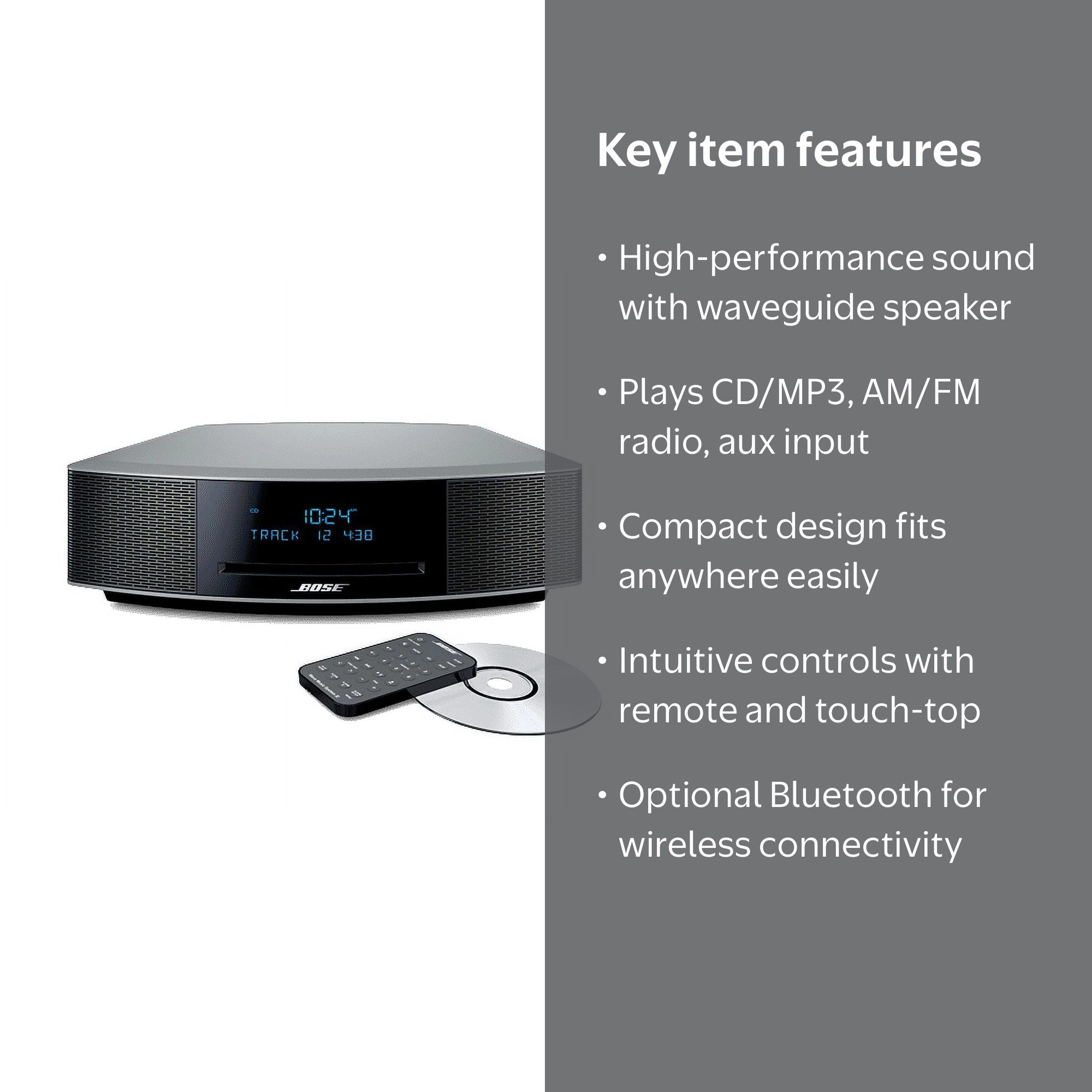 Bose Wave Music System IV - Silver, CD/MP3 Playback, AM/FM Tuner