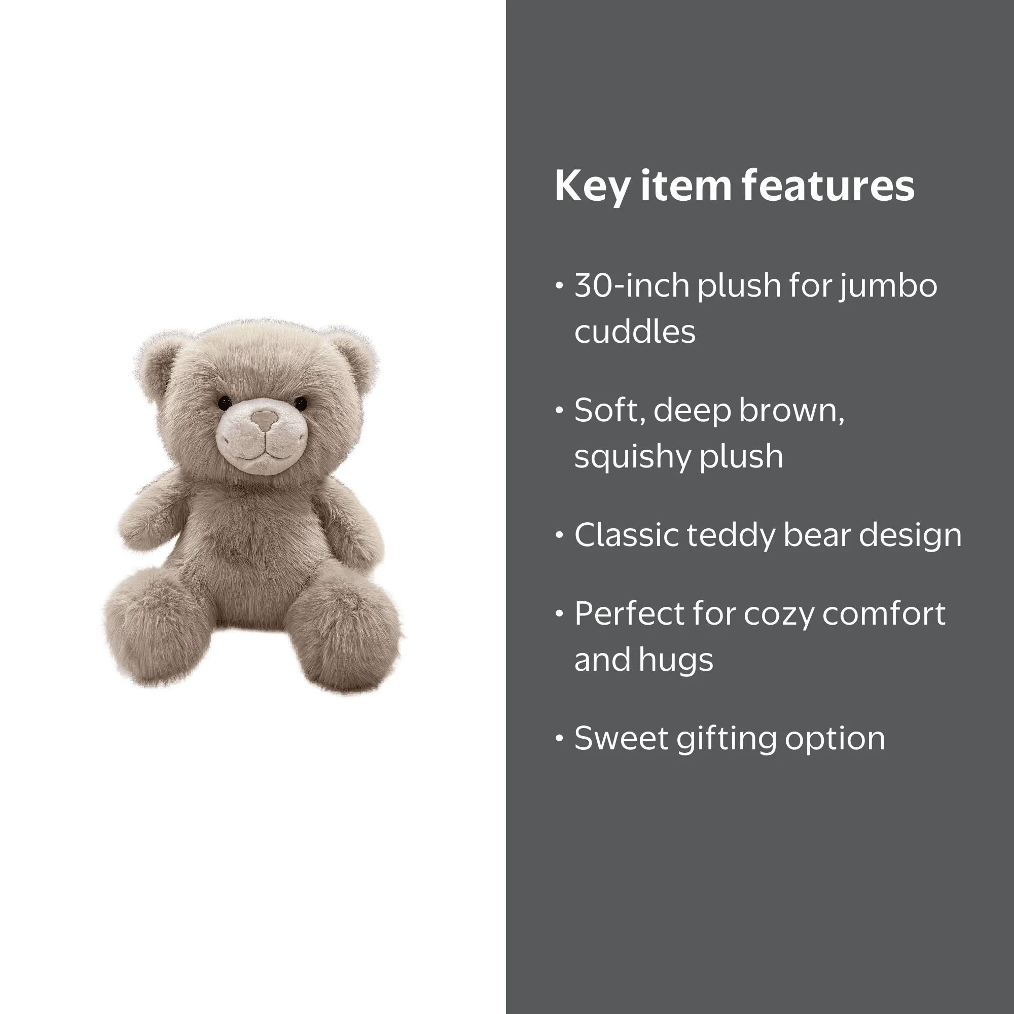 Jumbo Bumble Bear Plush, Brown, 30