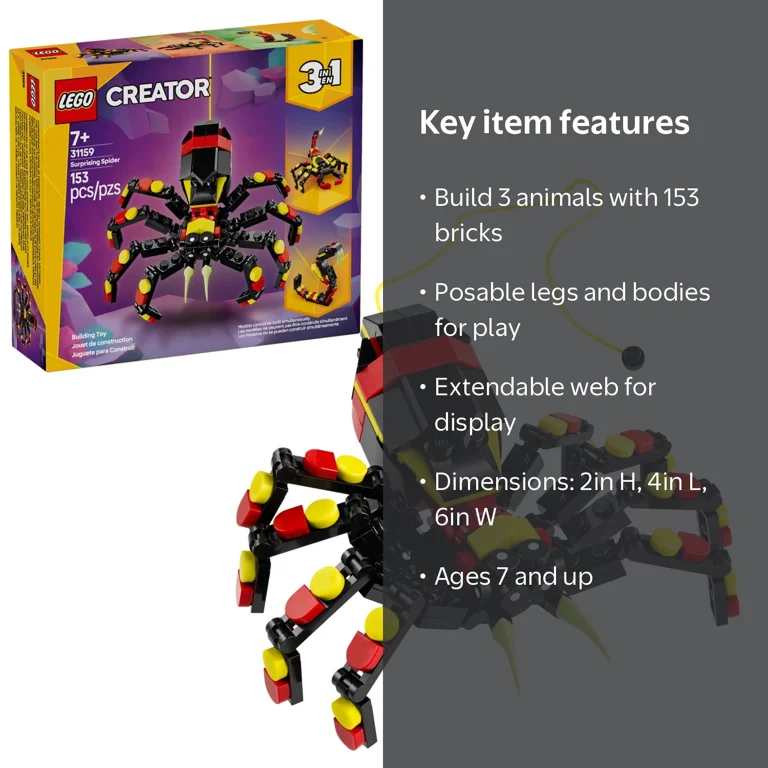 LEGO, Creator 3 in 1 Wild Animals Surprising Spider Toy, 31159