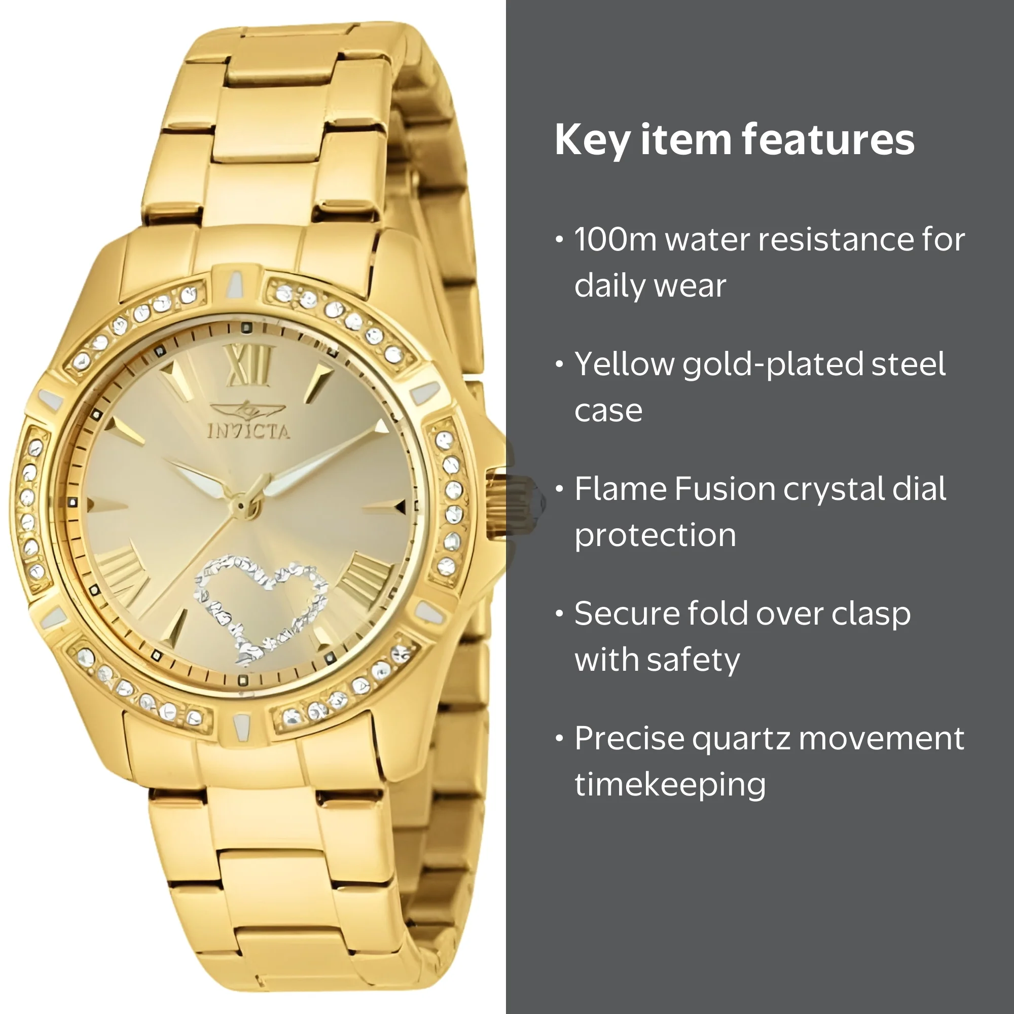 INVICTA Angel Watch 21384, Gold-Plated Stainless Steel, Quartz