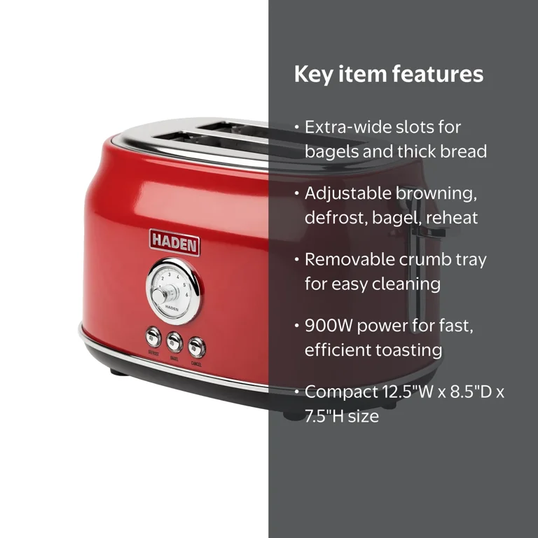 Haden, Dorset 2-Slice Wide Slot Stainless Steel Toaster, Red