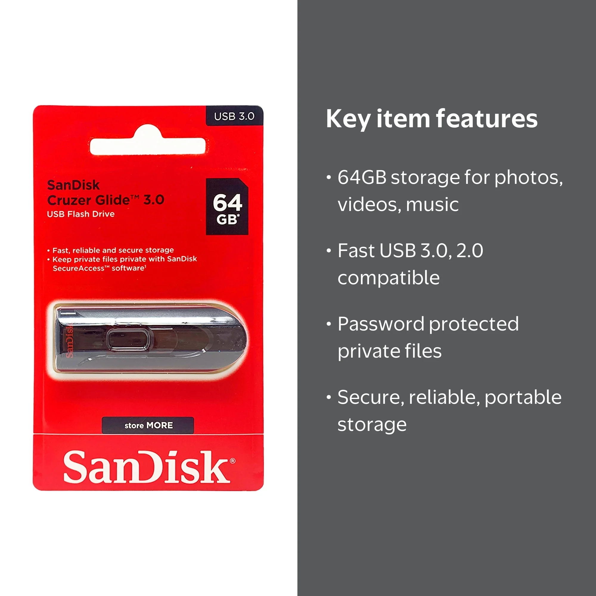 SanDisk, USB 3.0 Flash Drive, 64GB SDCZ600-064G-B35, Portable