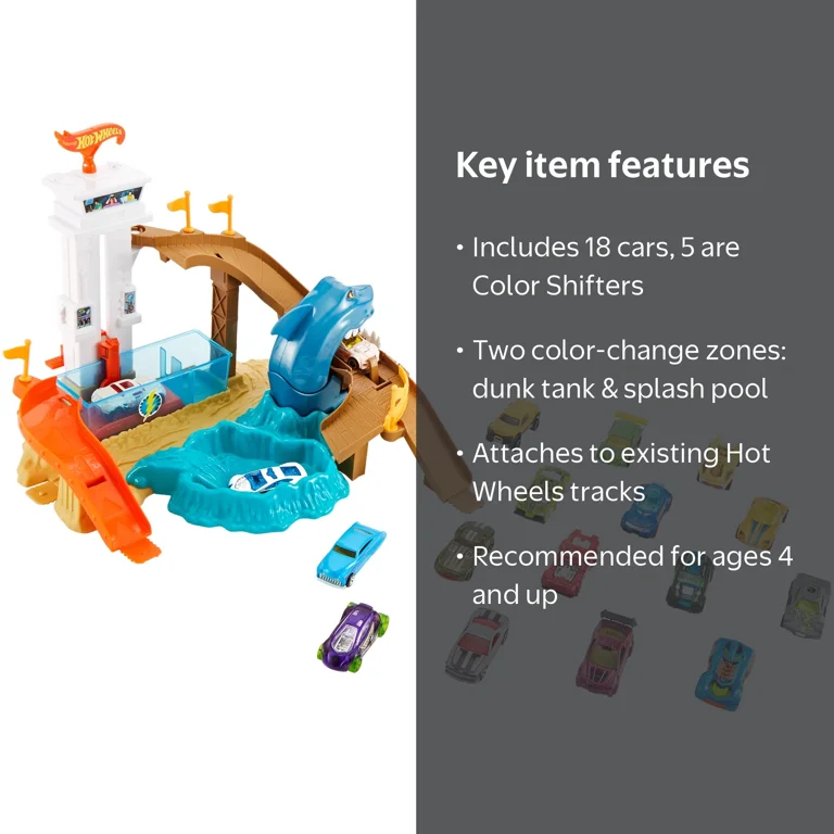 Hot Wheels Sharkport Showdown Giant Trackset with 18 Cars