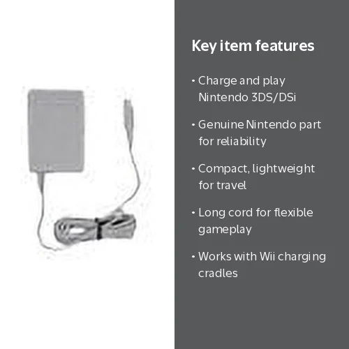Nintendo 3DS AC Adapter, WAPAAD, Gray, compatible with DSi XL
