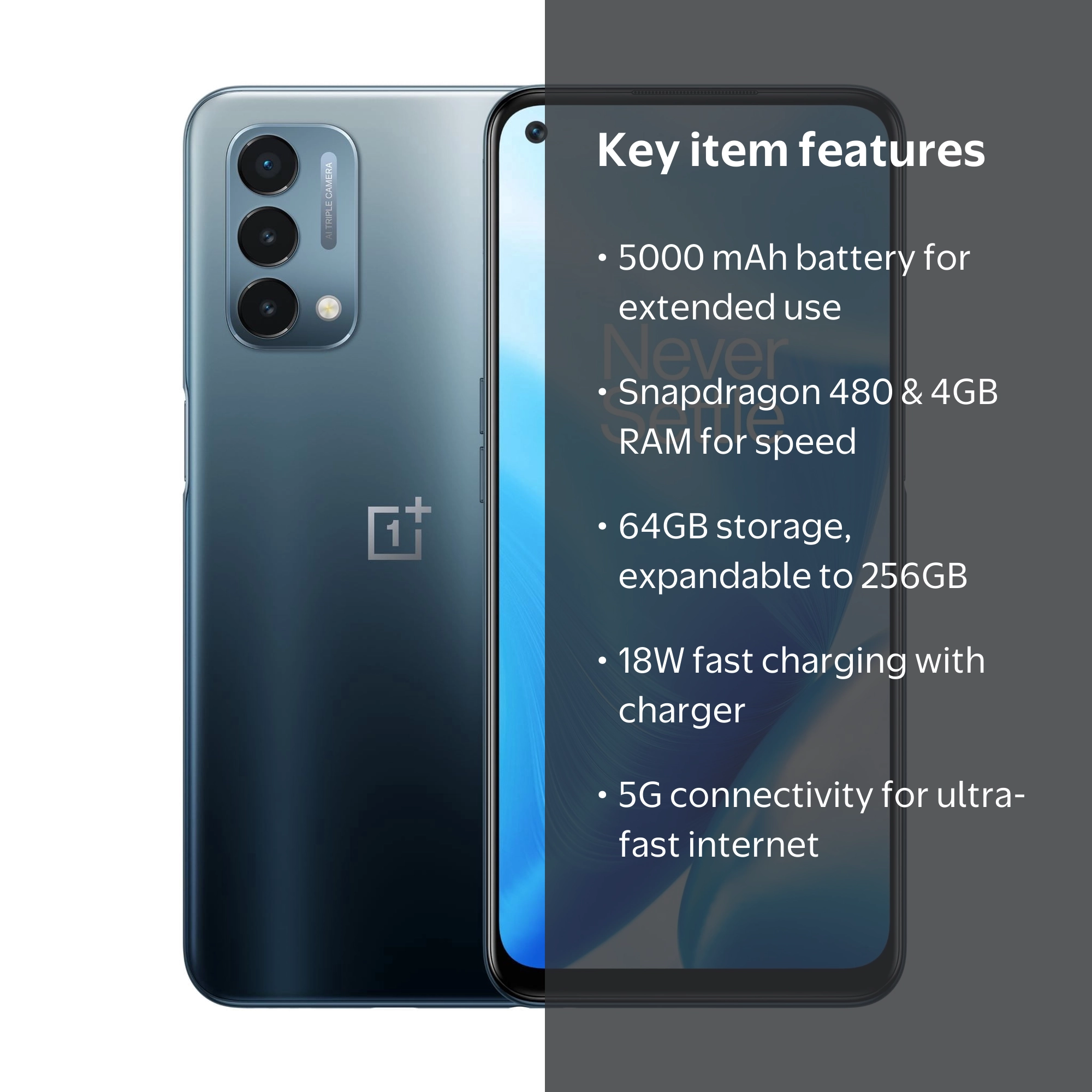 OnePlus Nord N200 5G Phone, Blue Quantum, Unlocked, Qualcomm