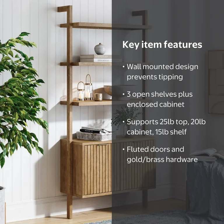 Nathan James Jasper 3-Shelf Solid Wood Boho Bookshelf, Wall