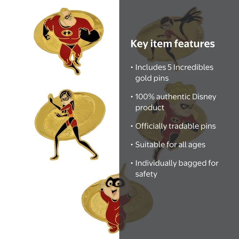 Incredibles Pixar 5 Gold Pin Starter Set Assorted Disney Trading