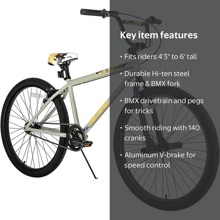 HILAND, BMX BIKE, 24-inch, Gray, with 2 Pegs for Beginners