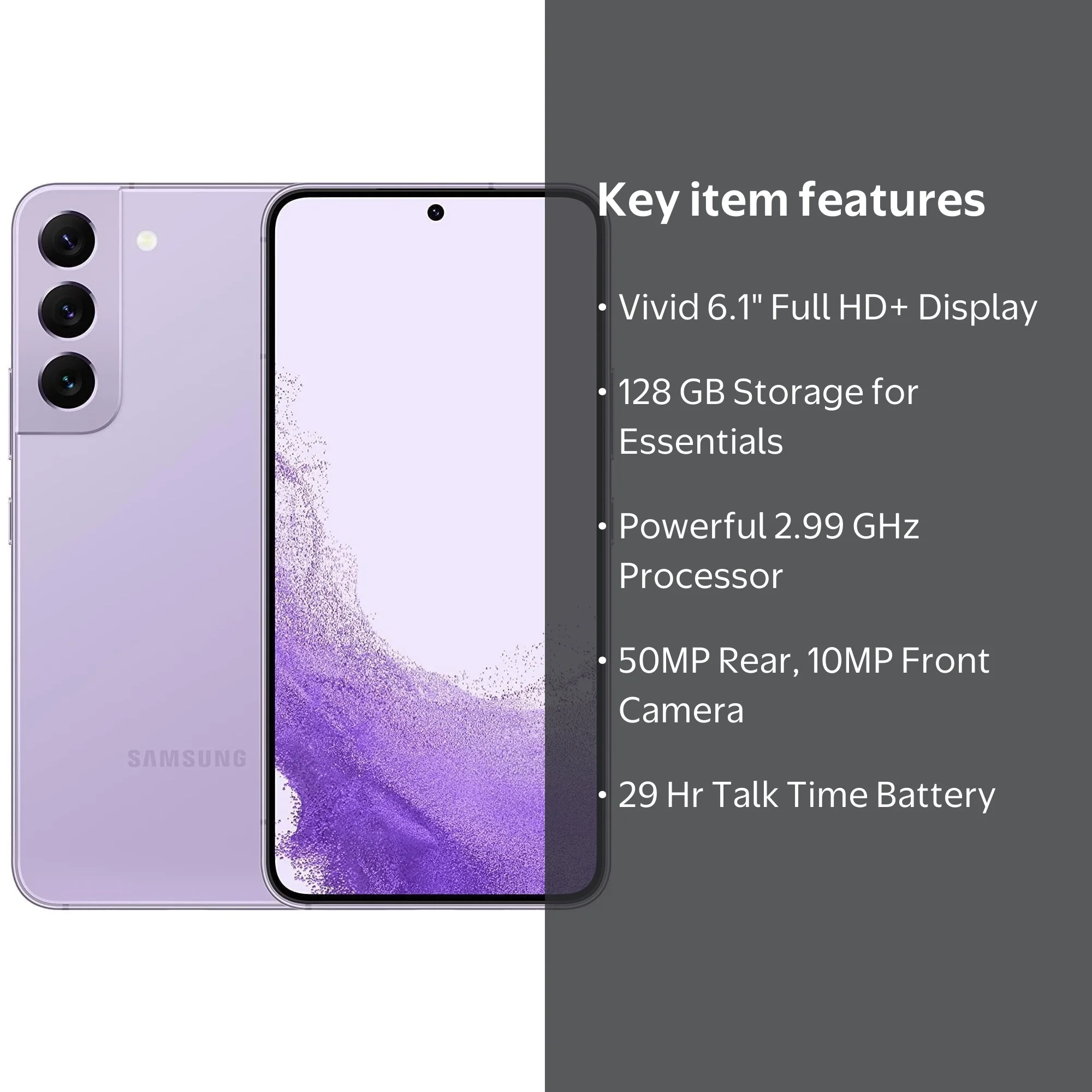 New Samsung Galaxy S22, 128GB - Verizon Bora Purple Android Mobile