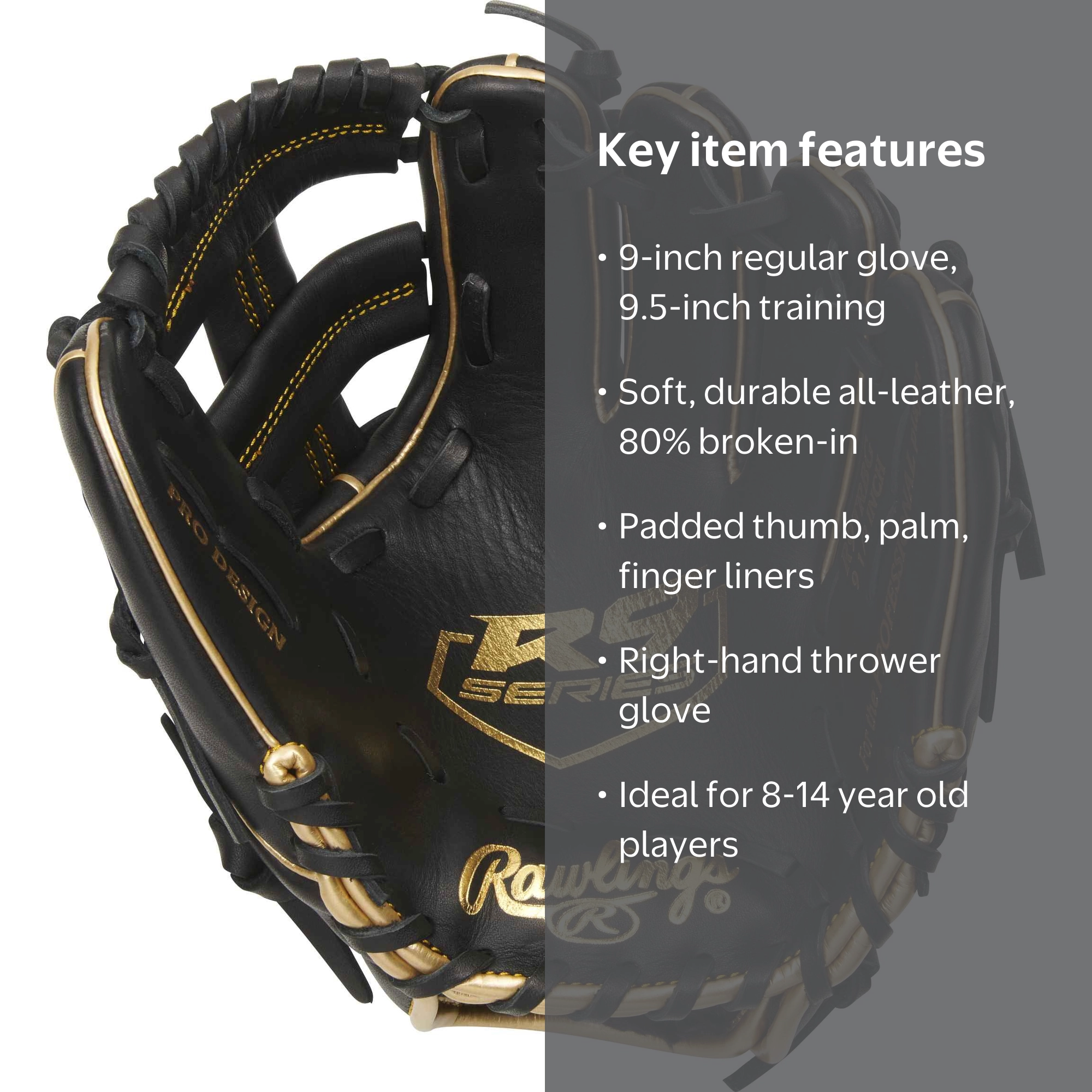 Rawlings．．．GR９HTBH9 Rawlings, Baseball Glove, R9 9-inch, Right Hand Throw, Youth